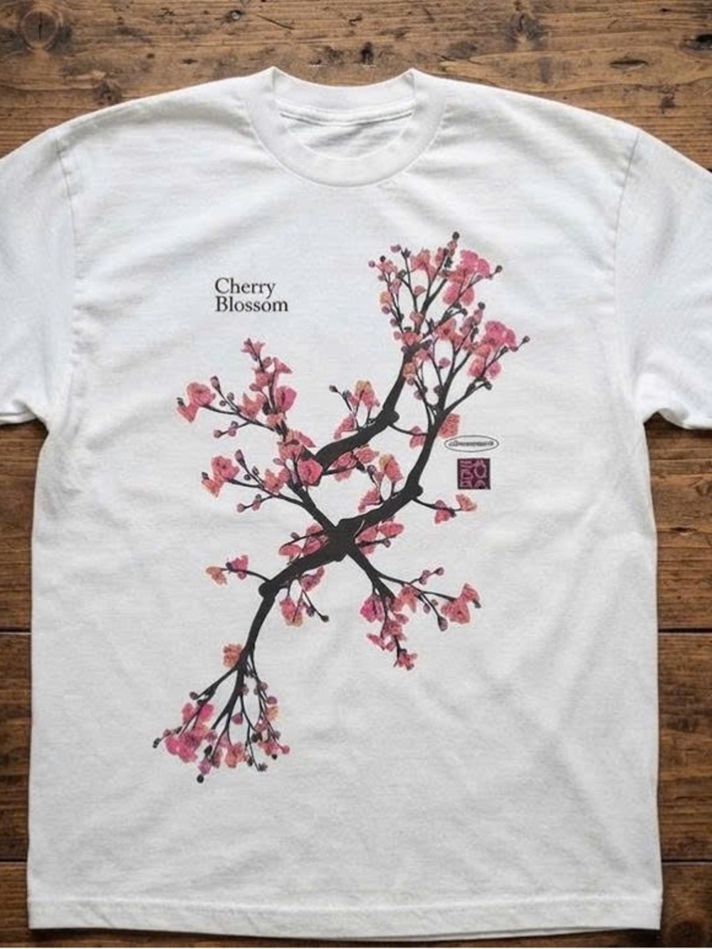 Cherry Blossom Graphic Tee - White with Pink Floral Print